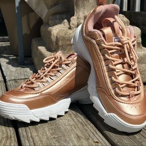 Metallic Rose gold Fila Disruptor II shoes size 8
